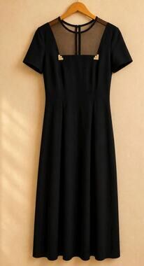 Vintage 90s Jessica Howard Black Maxi Dress Size 12 Sheer Mesh Whimsy Goth